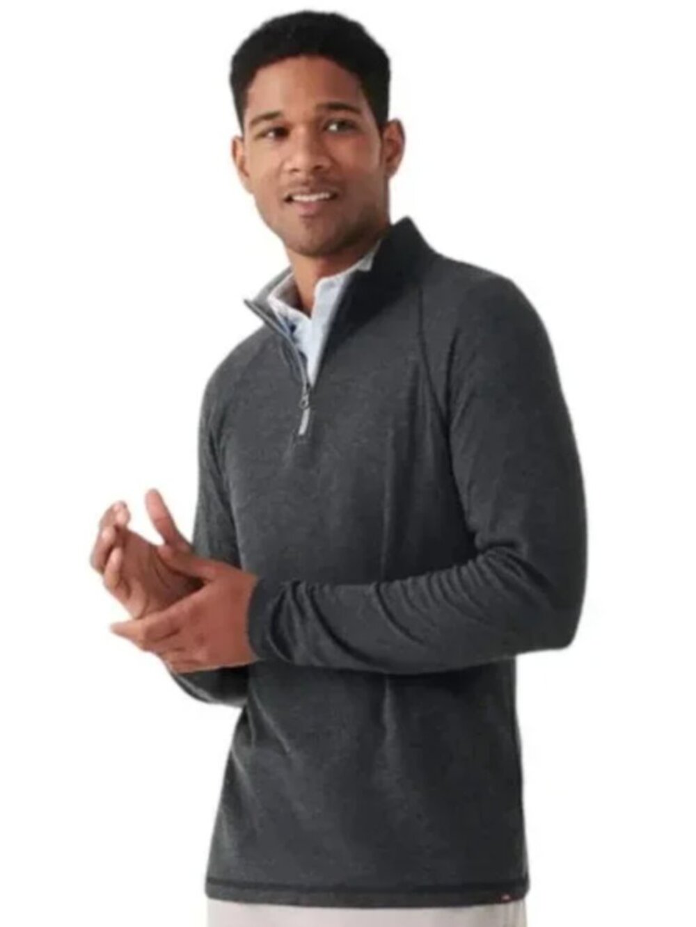 Faherty Dark Charcoal Gray Four Way Stretch Quarter Zip Pullover